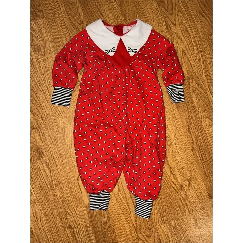 Vintage GYMBOREE‎ Rainbow Tag Red and Black Romper X SMALL Infant Vintage 1996